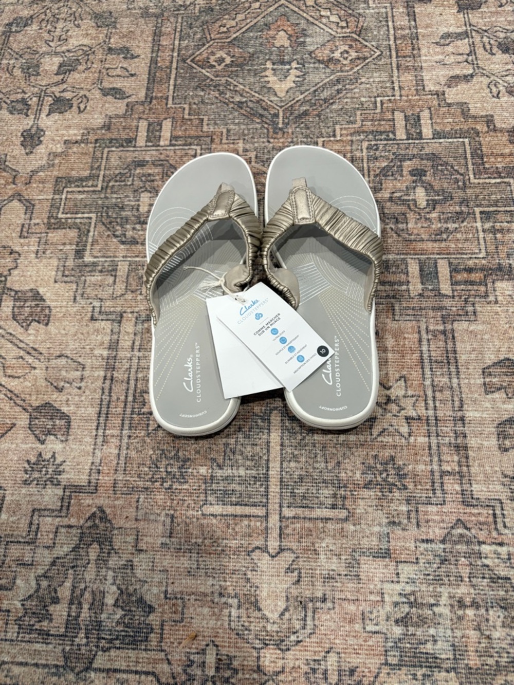 Clarks Cloudsteppers Metallic Taupe Flip Flops